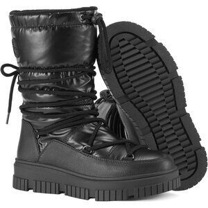 Women Black Waterproof Fleece Lined Rain Boots for Winter Cold Weather